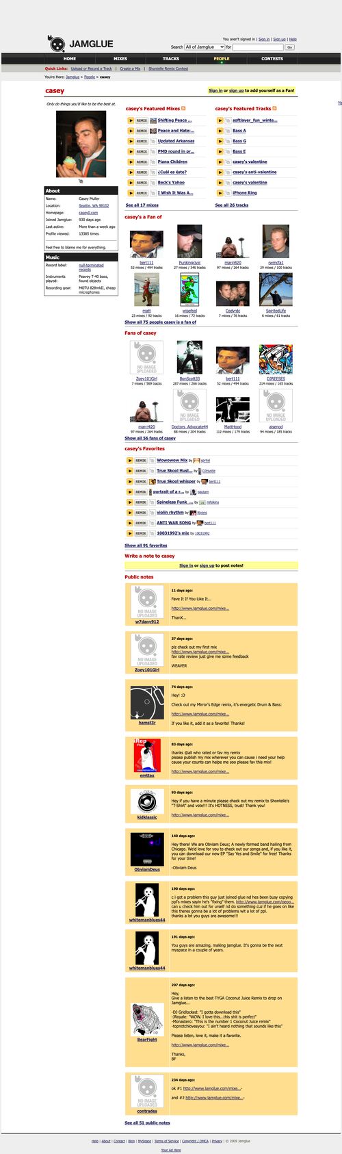 Casey's profile, February 2009