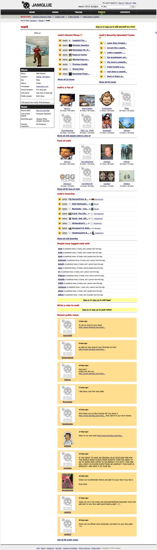 Matt's profile, September 2007